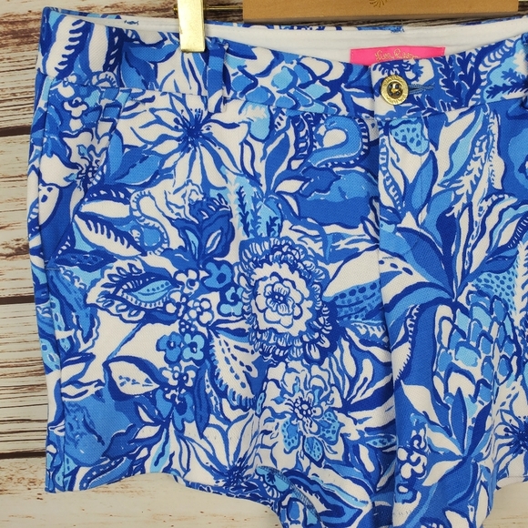 Lilly Pulitzer Womens Sz 12 Callahan Knit Blue Tang Flocking Fabulous 5" Shorts - Picture 3 of 11